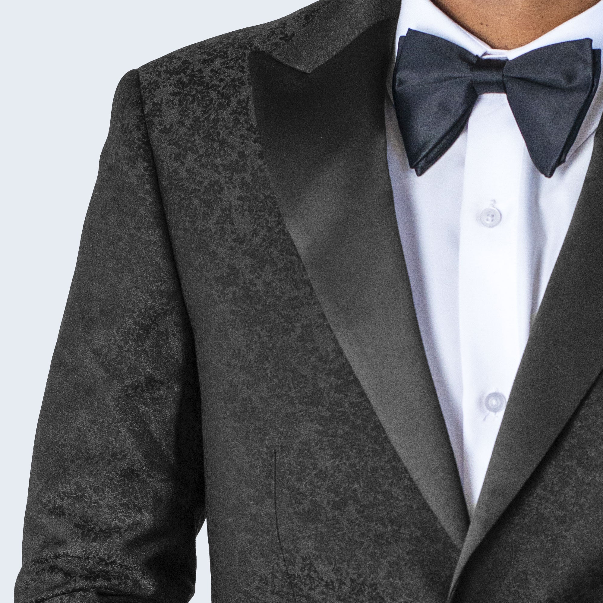 Black Paisley Tuxedo Jacket with Large Peak Lapel – Wedding & Prom