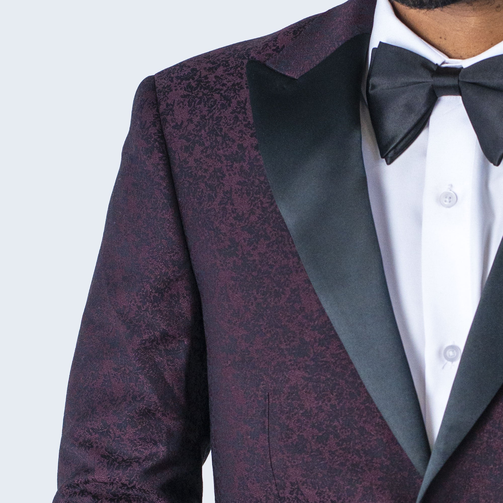 Burgundy Paisley Tuxedo Jacket with Large Peak Lapel – Wedding & Prom