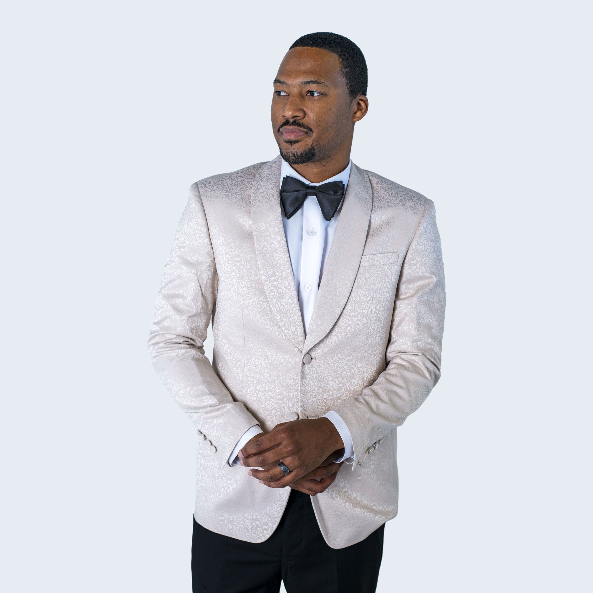 Light Beige Paisley Tuxedo Jacket with Shawl Lapel – Wedding & Prom