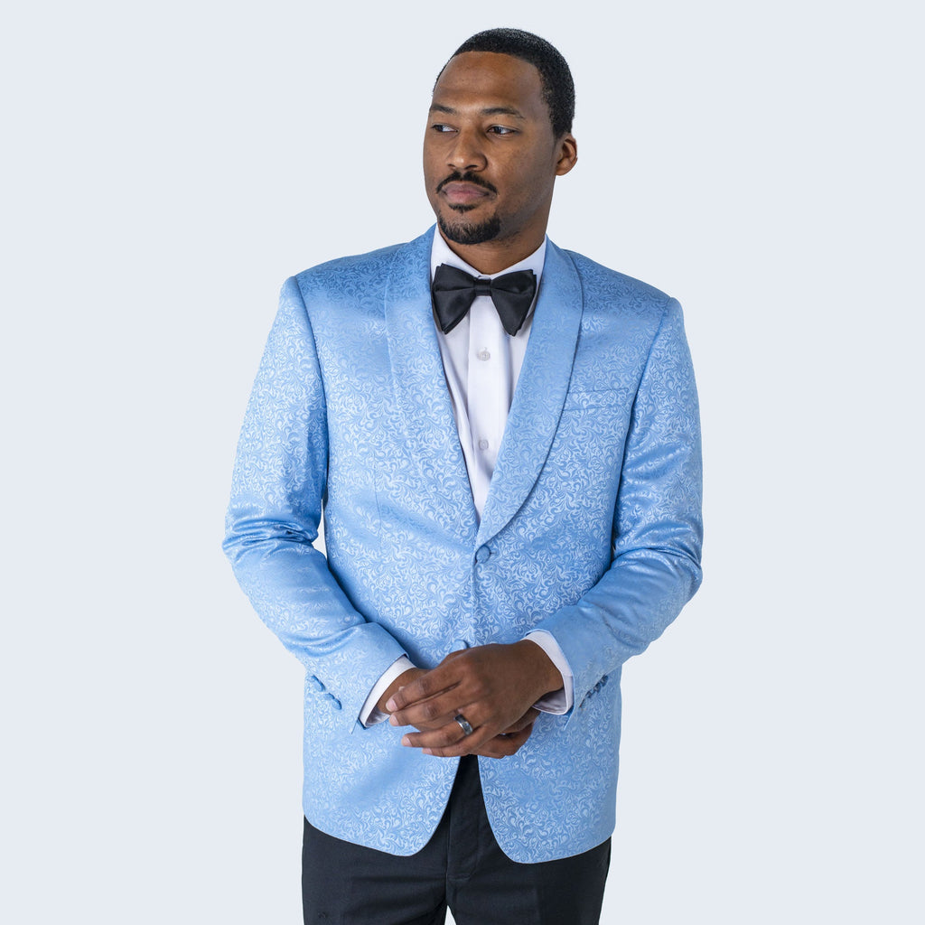 Men's Light Blue Paisley Jacket with Shawl Lapel Slim Fit - Wedding - Prom