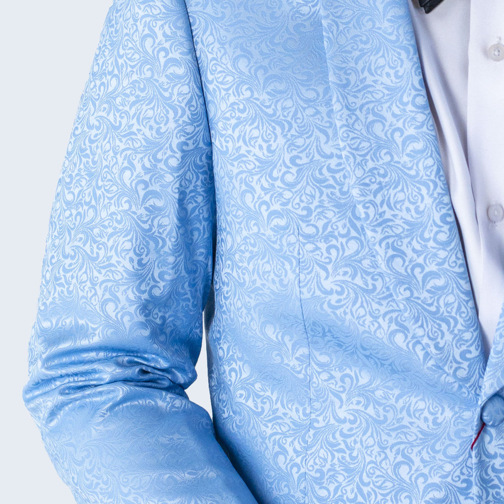 Men's Light Blue Paisley Jacket with Shawl Lapel Slim Fit - Wedding - Prom