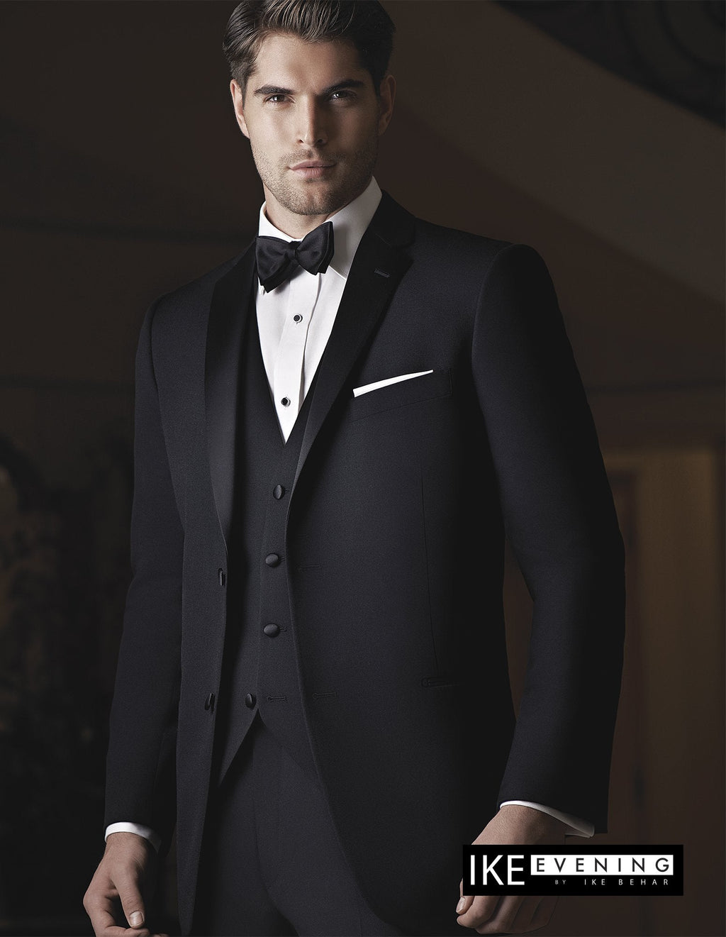[DISCOUNTED] Black Tuxedo with Notch Lapel Super 120s Wool by Ike Behar - Limited Sizes