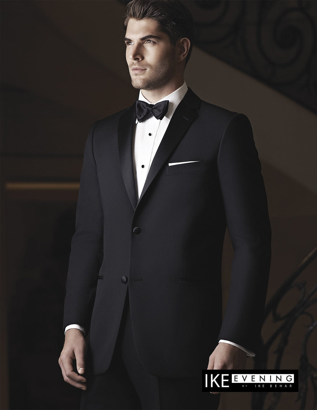 [DISCOUNTED] Black Tuxedo with Notch Lapel Super 120s Wool by Ike Behar - Limited Sizes
