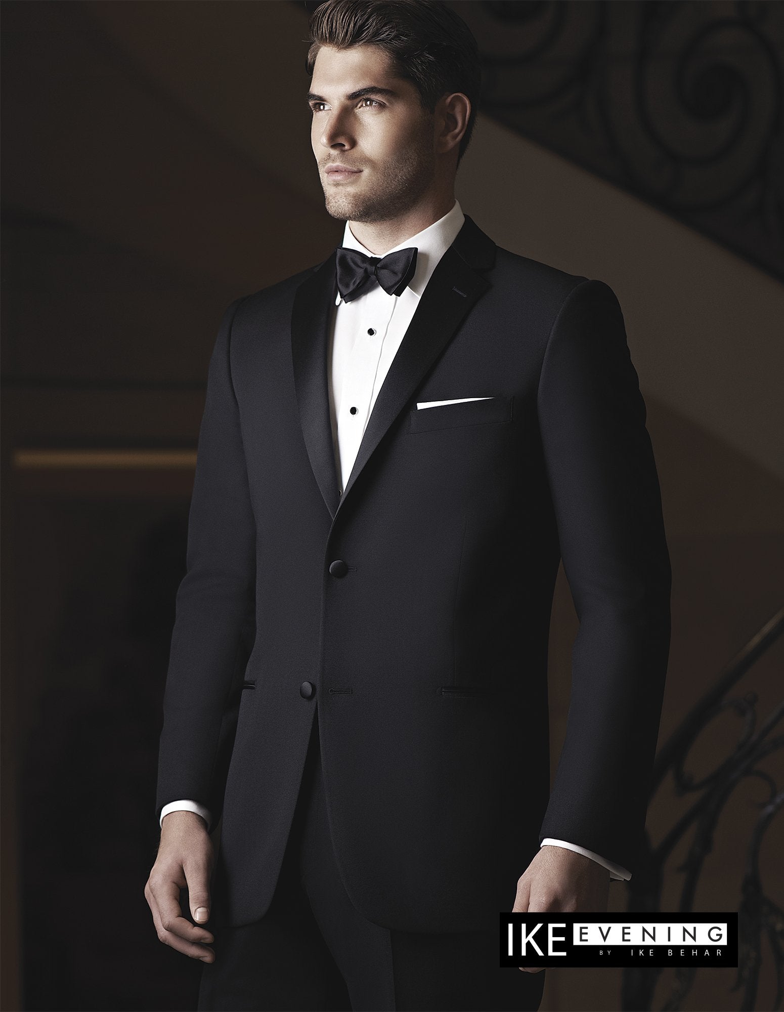 [DISCOUNTED] Black Tuxedo with Notch Lapel Super 120s Wool by Ike Behar - Limited Sizes