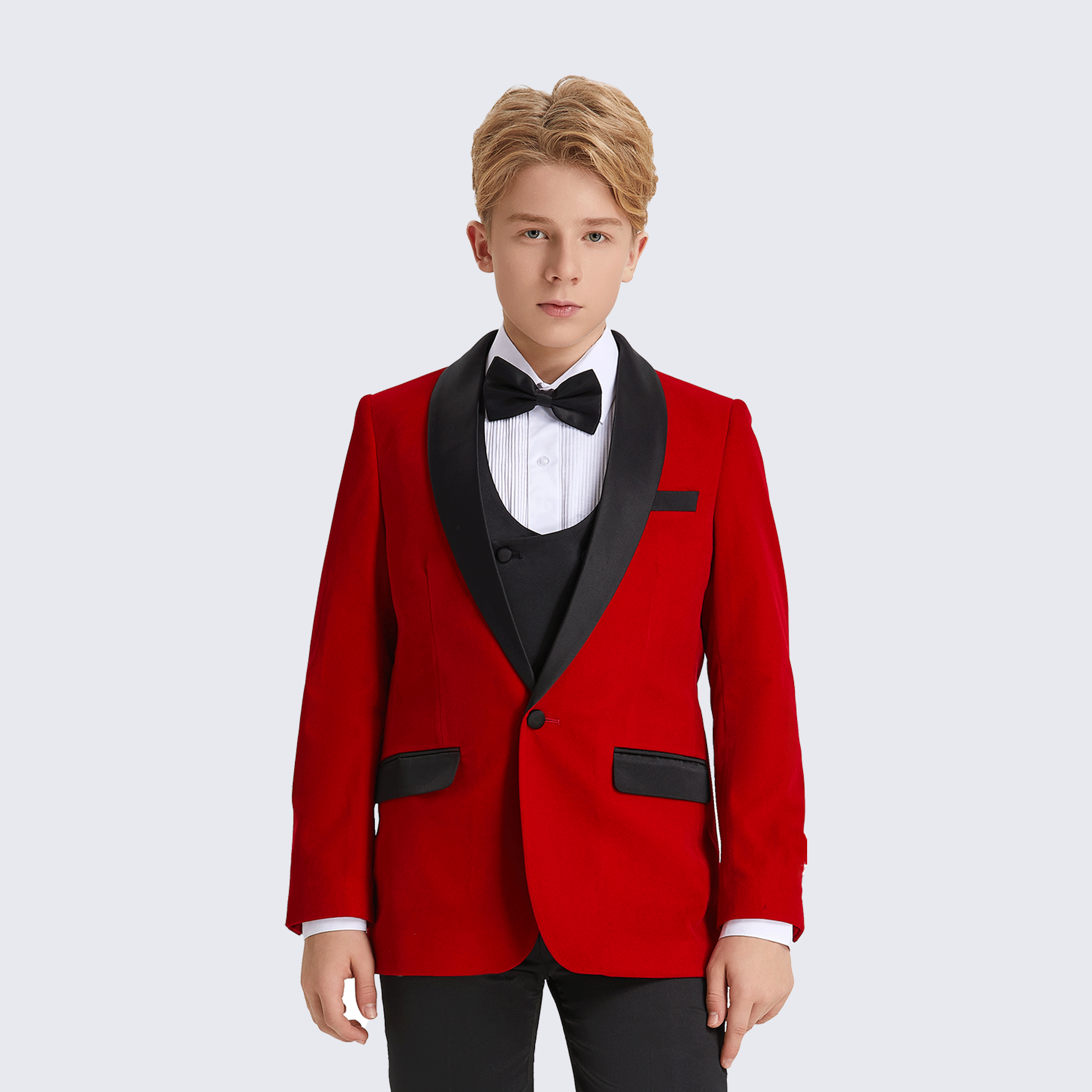 Boy's Red Tuxedo Velvet 5-Piece Set for Kids Teen Children - Wedding