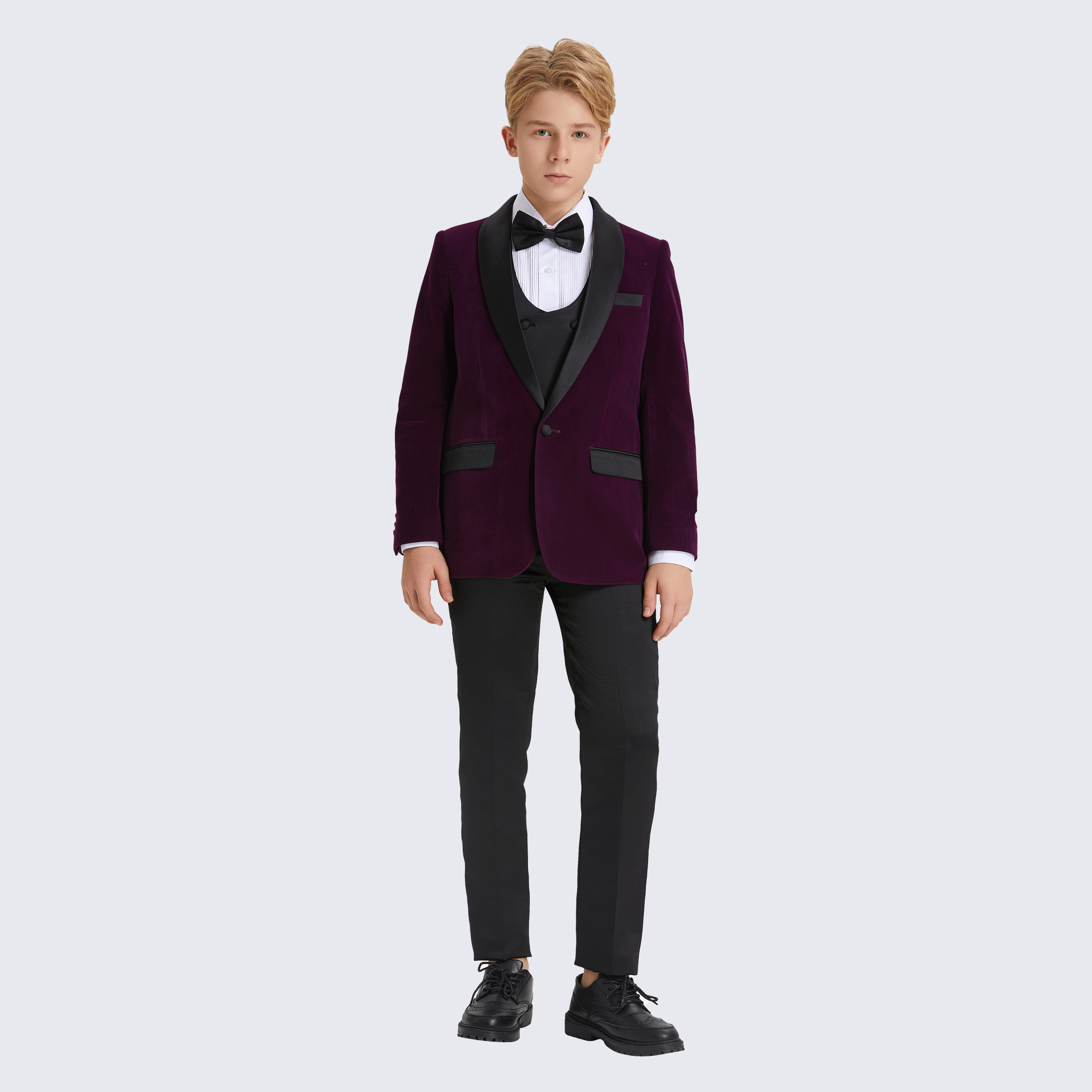 Boy's  Purple Tuxedo Velvet 5-Piece Set for Kids Teen Children - Wedding