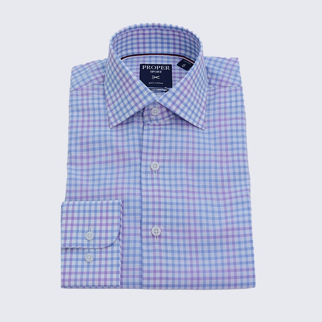 Men's Gingham Blue and Lavender Contemporary Dress Shirt