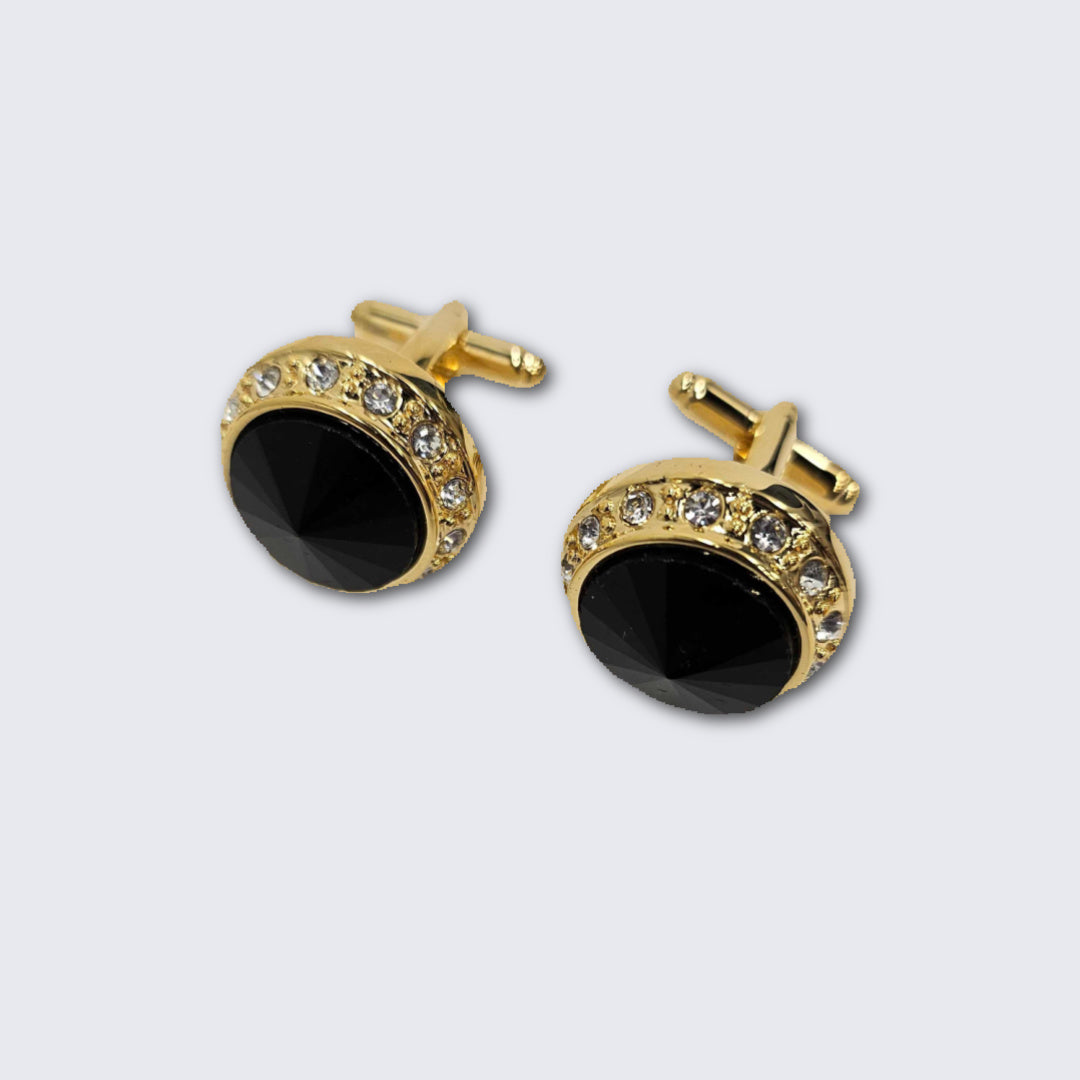 Jet Black Faceted Crystal Gold Formal Set