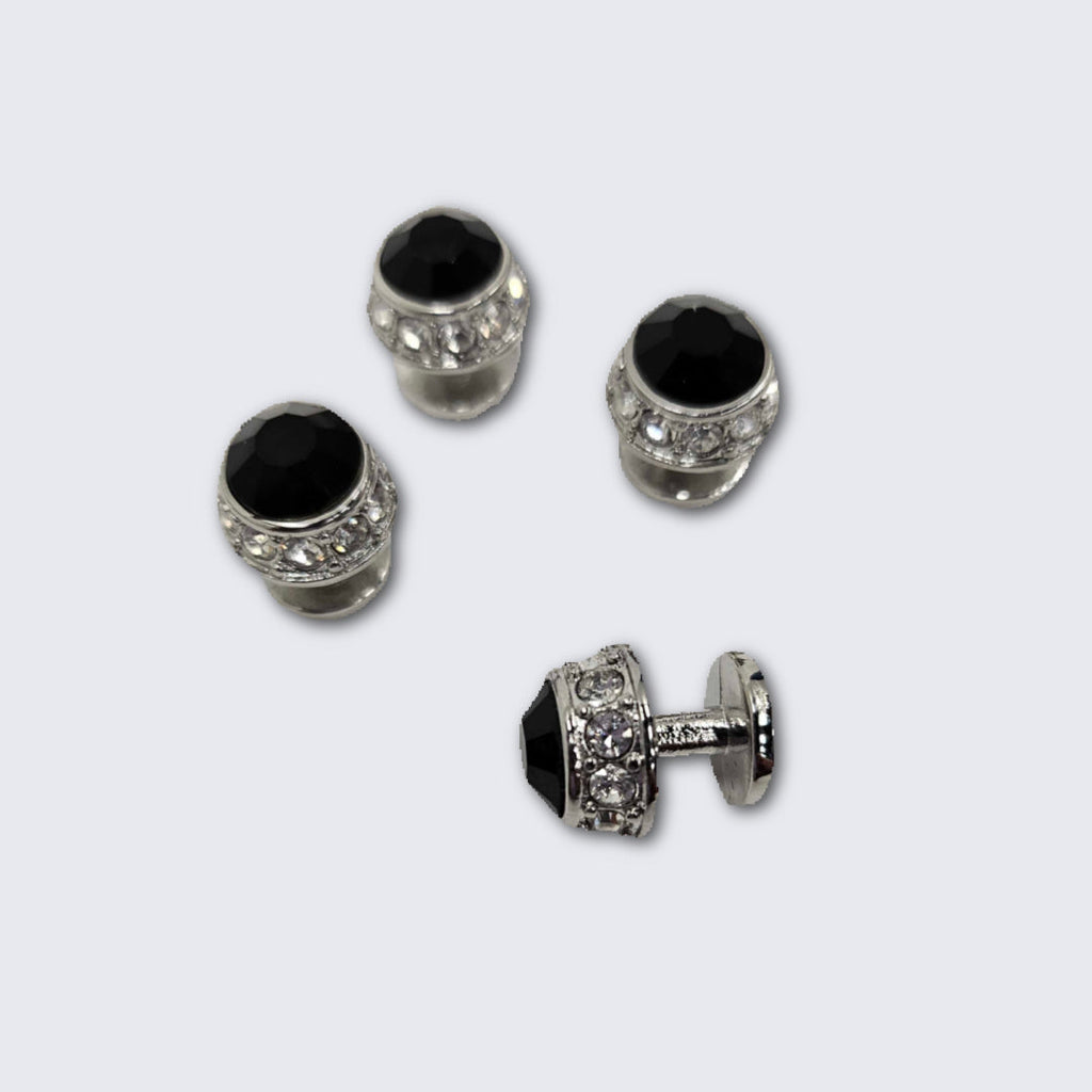 Jet Black Faceted Crystal Silver Formal Set