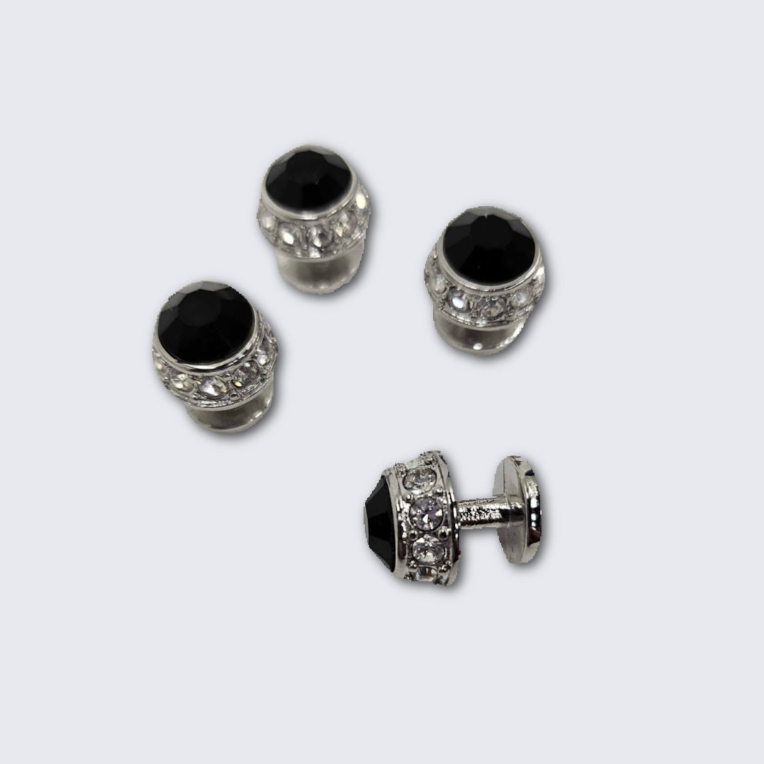 Jet Black Faceted Crystal Silver Formal Set