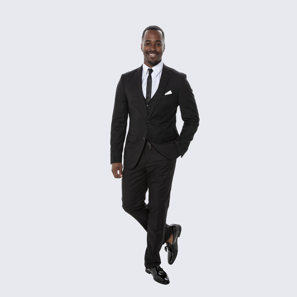 Black Skinny Fit 3-Piece Suit with Notch Lapel – Wedding & Prom