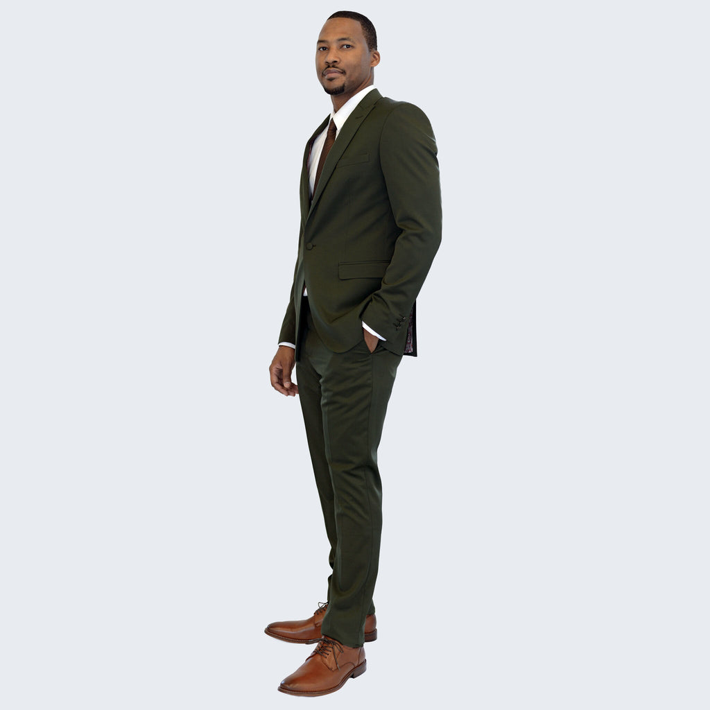 [DISCOUNTED] Olive Green Slim Fit Suit with Peak Lapel - Limited Sizes