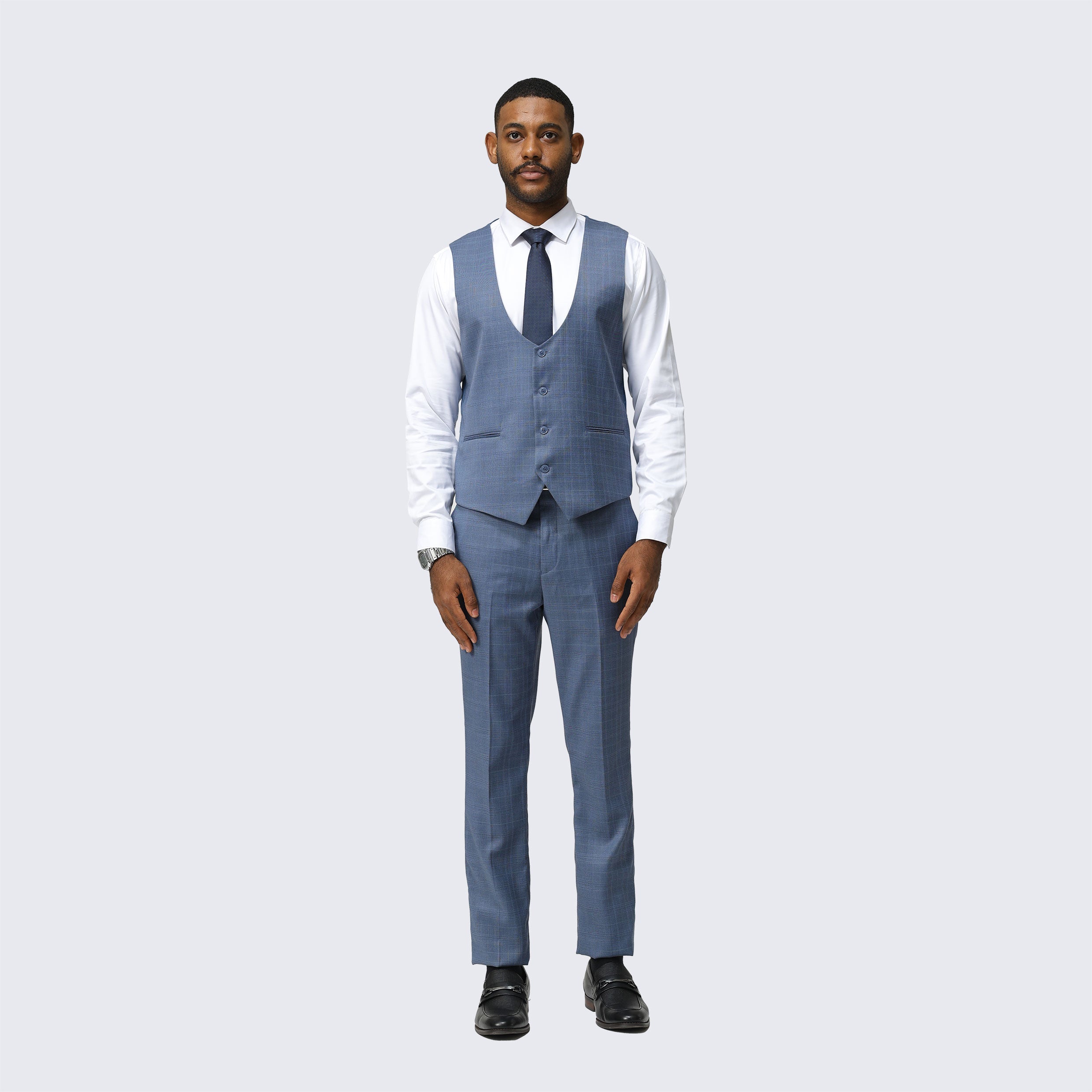 Medium Blue Skinny Fit Suit Three Piece Set - Wedding - Prom