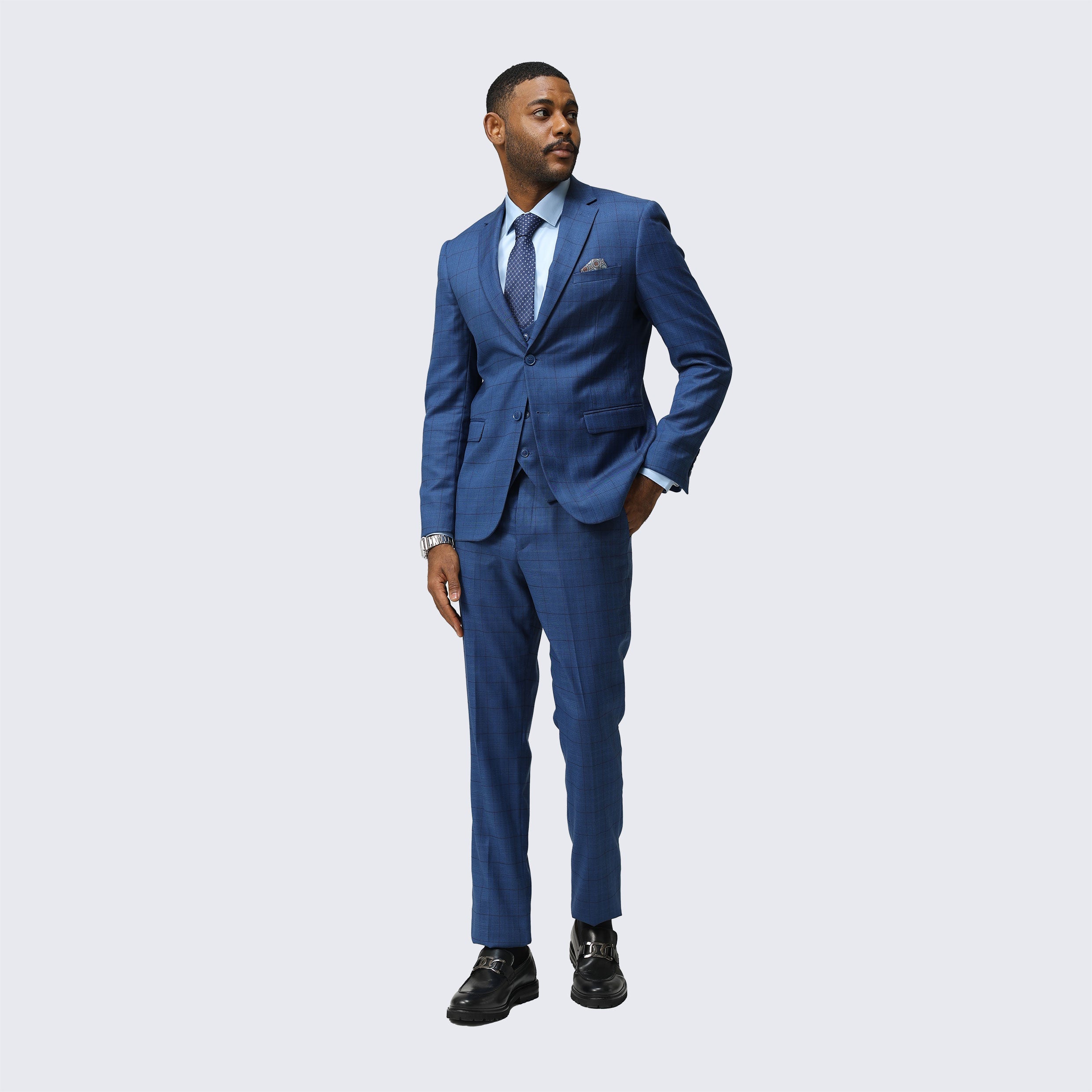 Dark Blue Skinny Fit Suit Three Piece Set - Wedding - Prom
