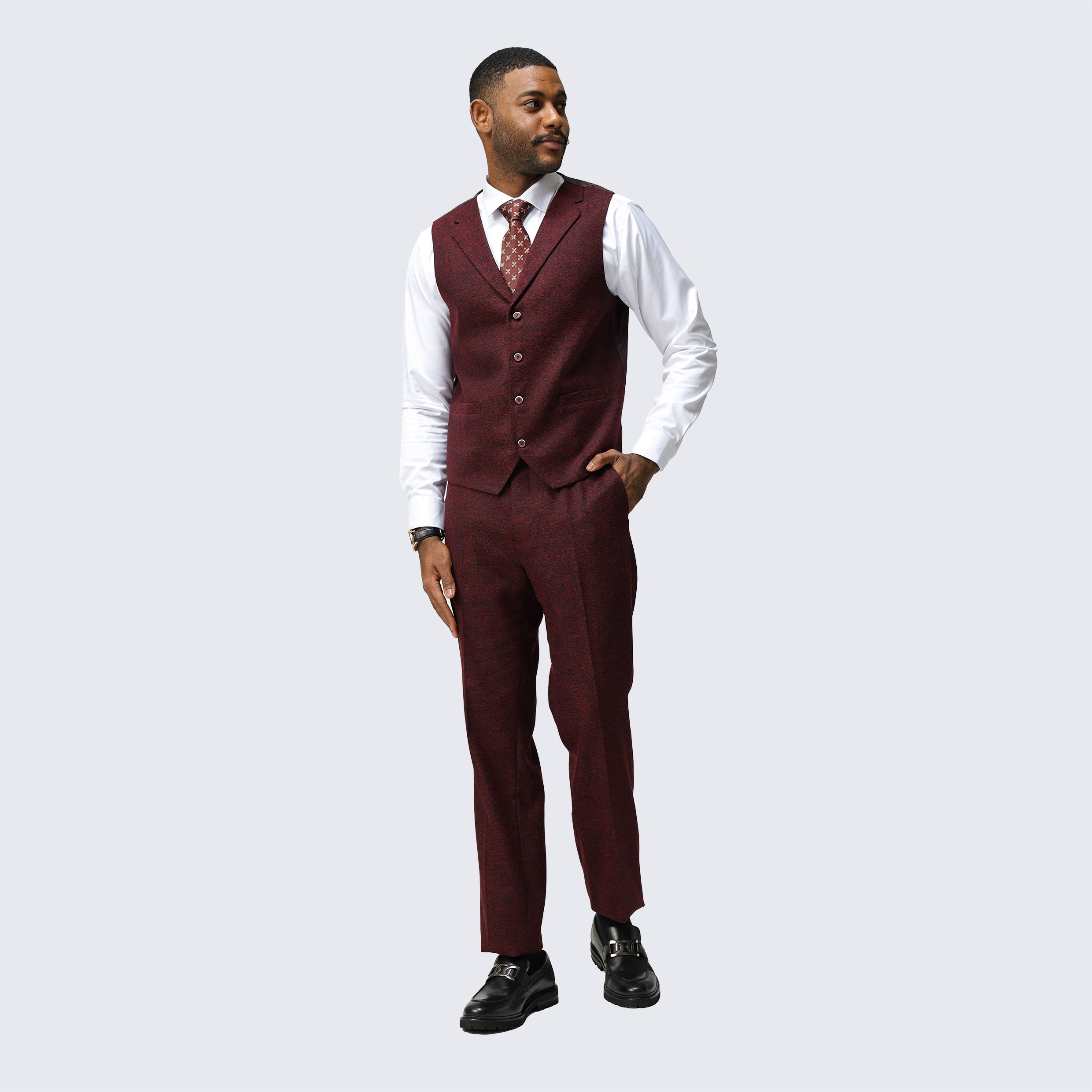 Burgundy Tweed Suit Three Piece Set - Wedding - Prom