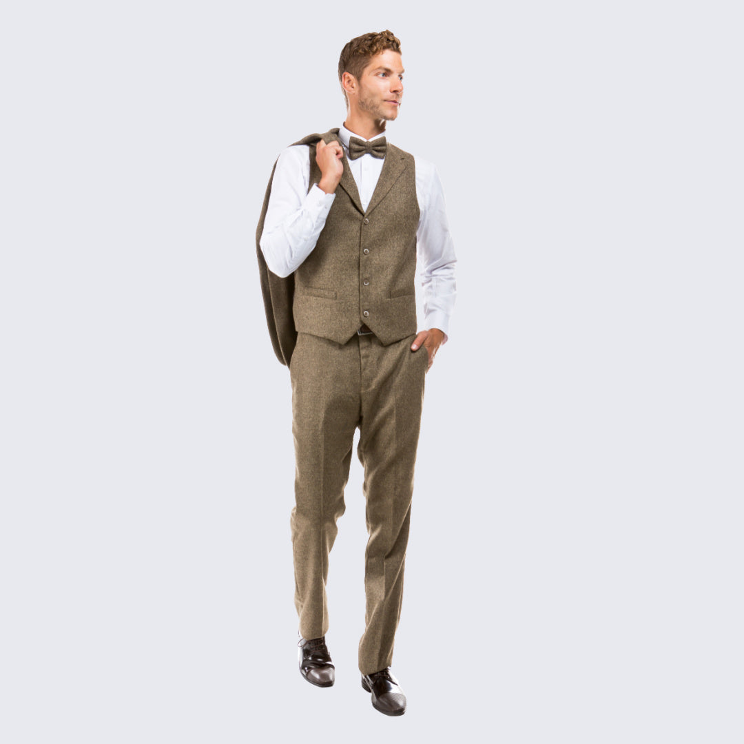 [DISCOUNTED] Tan Tweed Suit Three Piece Set - Limited Sizes