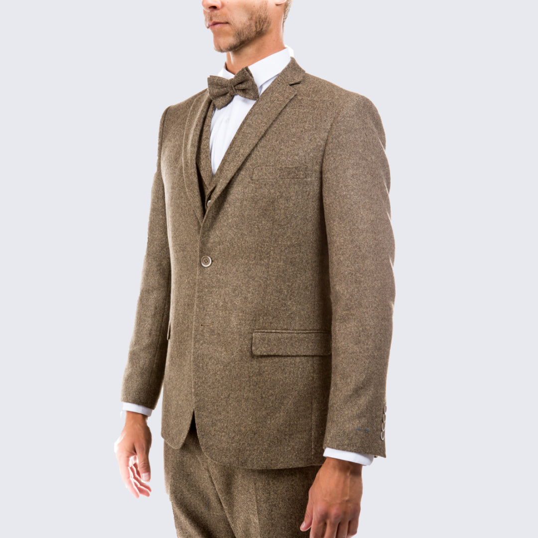 [DISCOUNTED] Tan Tweed Suit Three Piece Set - Limited Sizes