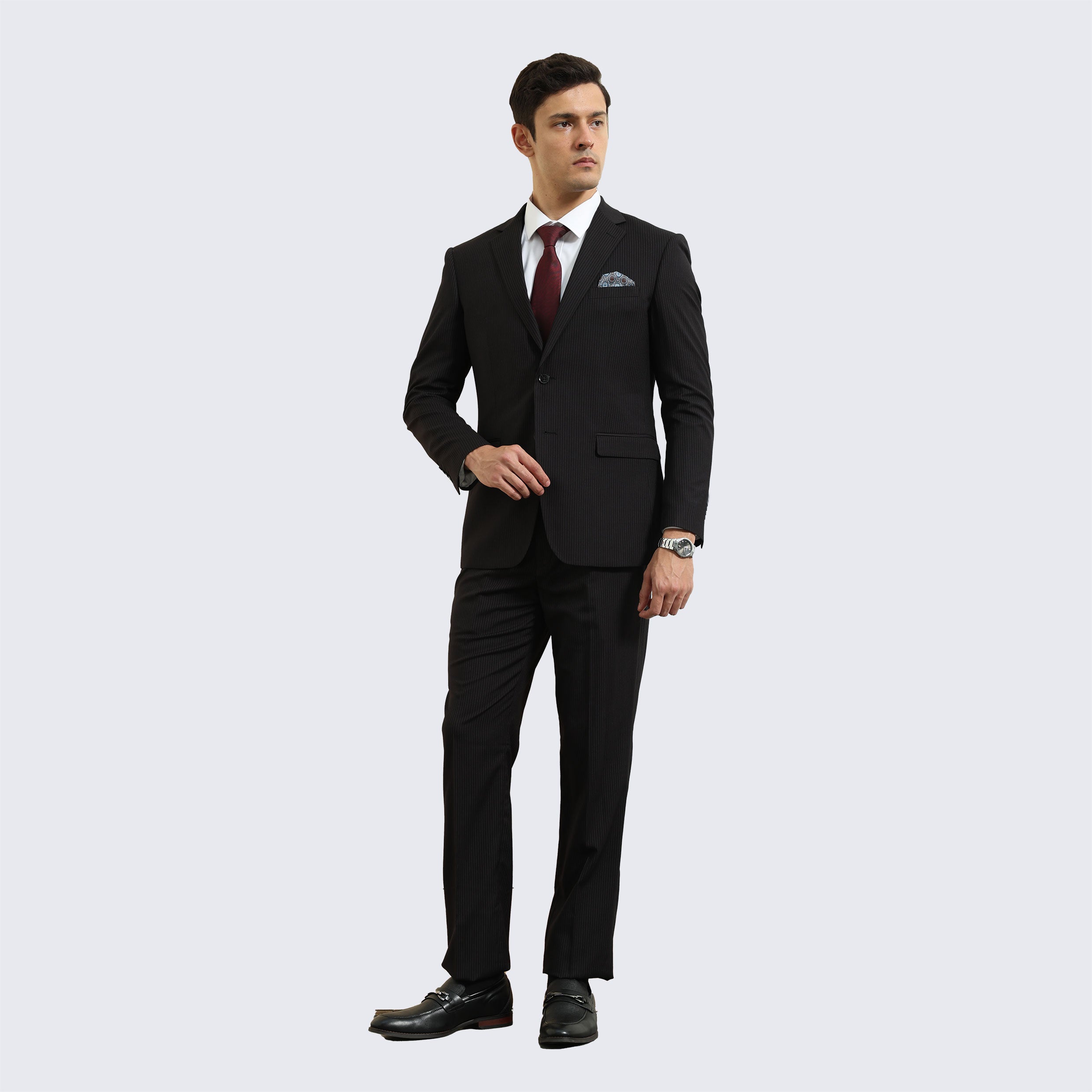 Black Pinstripe Three Piece Suit with Notch Lapel – Wedding & Prom