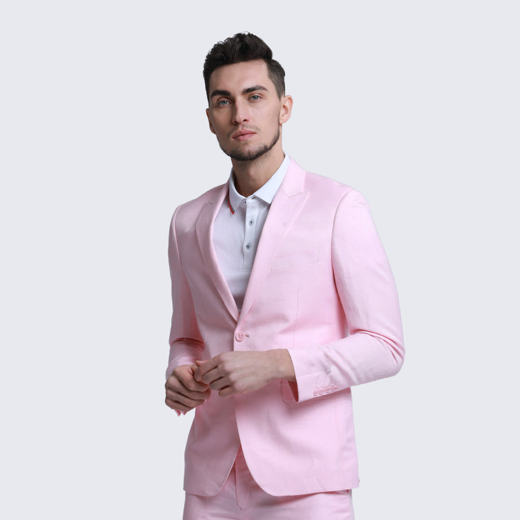 [DISCOUNTED] Pink Linen Suit Slim Fit Two Piece Set - Limited Sizes