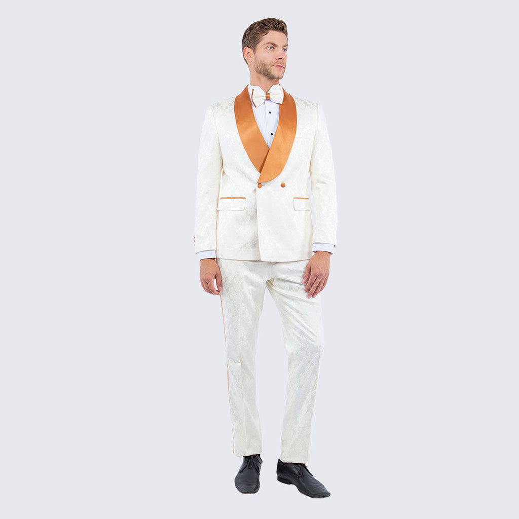 Ivory and Rust Tuxedo with Textured Paisley Design Two Piece Set - Wedding - Prom