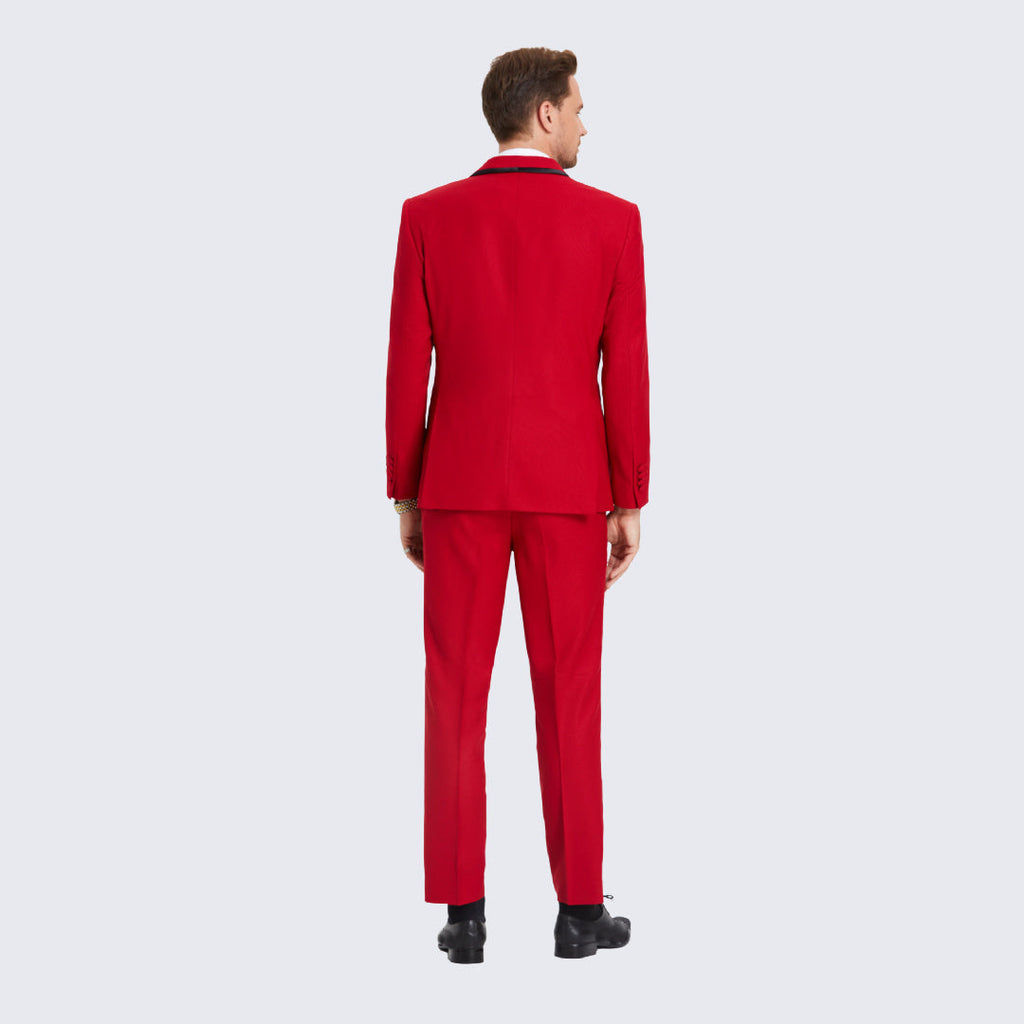 [DISCOUNTED] Red Textured Tuxedo with Satin Trim Four Piece Set - Limited Sizes