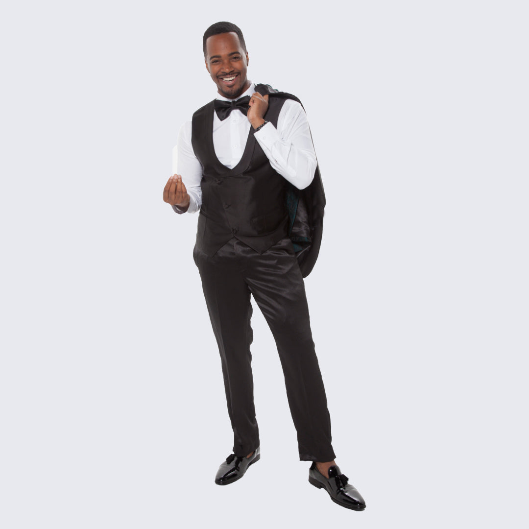 [DISCOUNTED] Hunter Green Tuxedo with Floral Design Four Piece Set - Limited Sizes