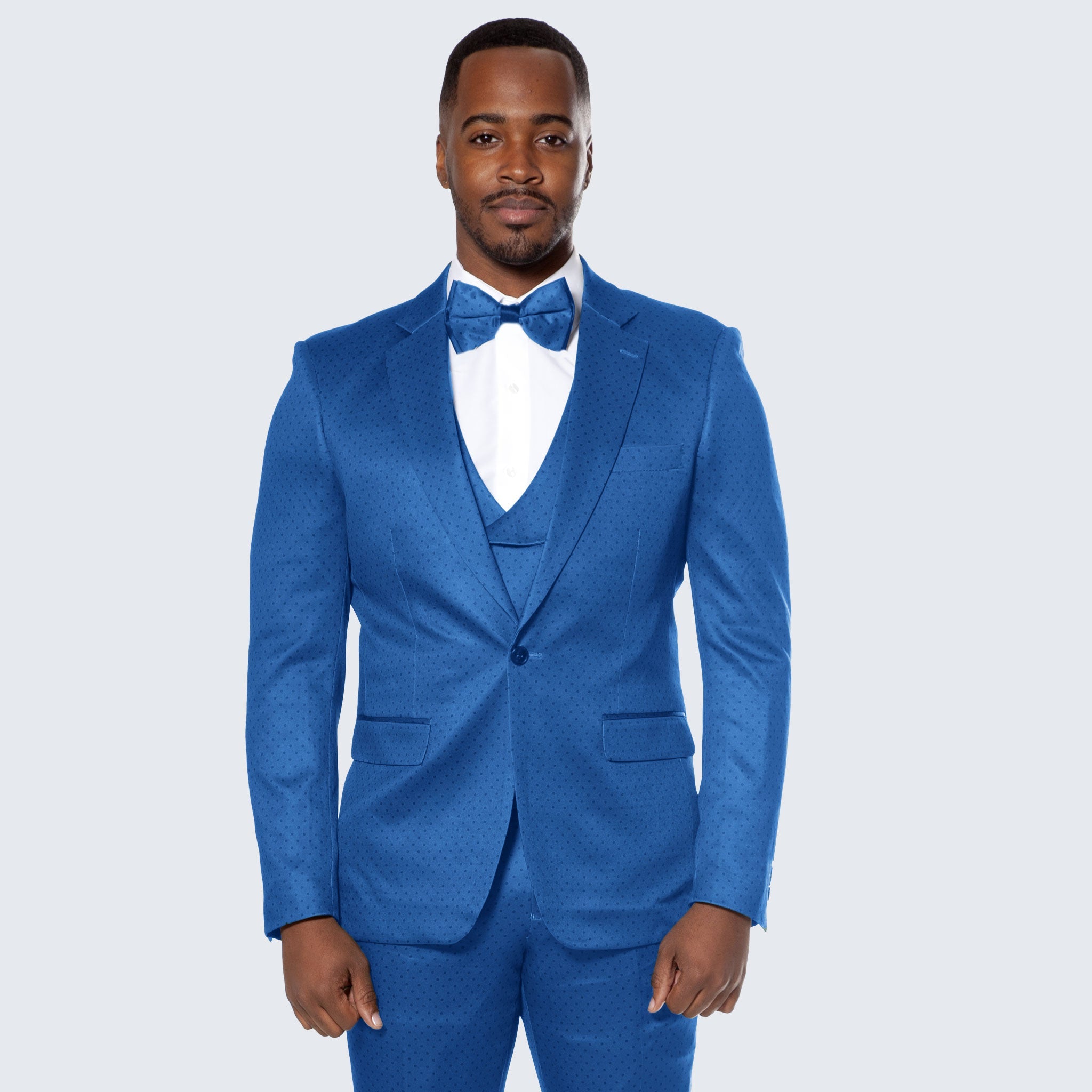 Royal Blue Tuxedo with Dot Pattern Three Piece Set - Wedding - Prom