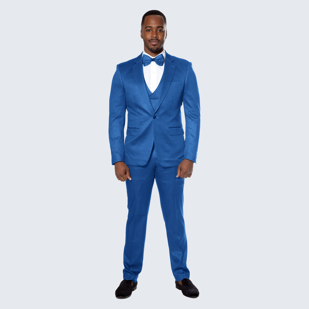 Royal Blue Tuxedo with Dot Pattern Three Piece Set - Wedding - Prom