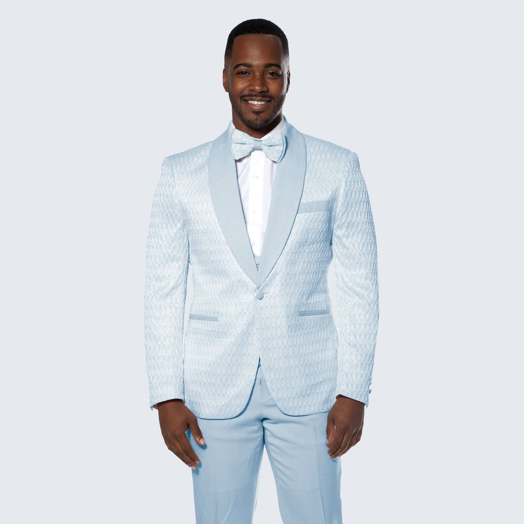 Sky Blue Textured Tuxedo Set with Shawl Lapel – Wedding & Prom