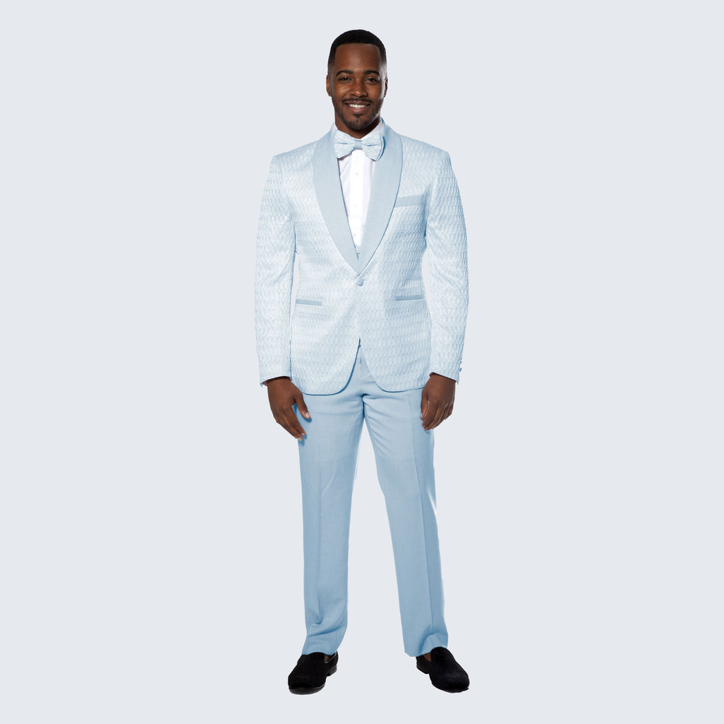 Sky Blue Textured Tuxedo Set with Shawl Lapel – Wedding & Prom