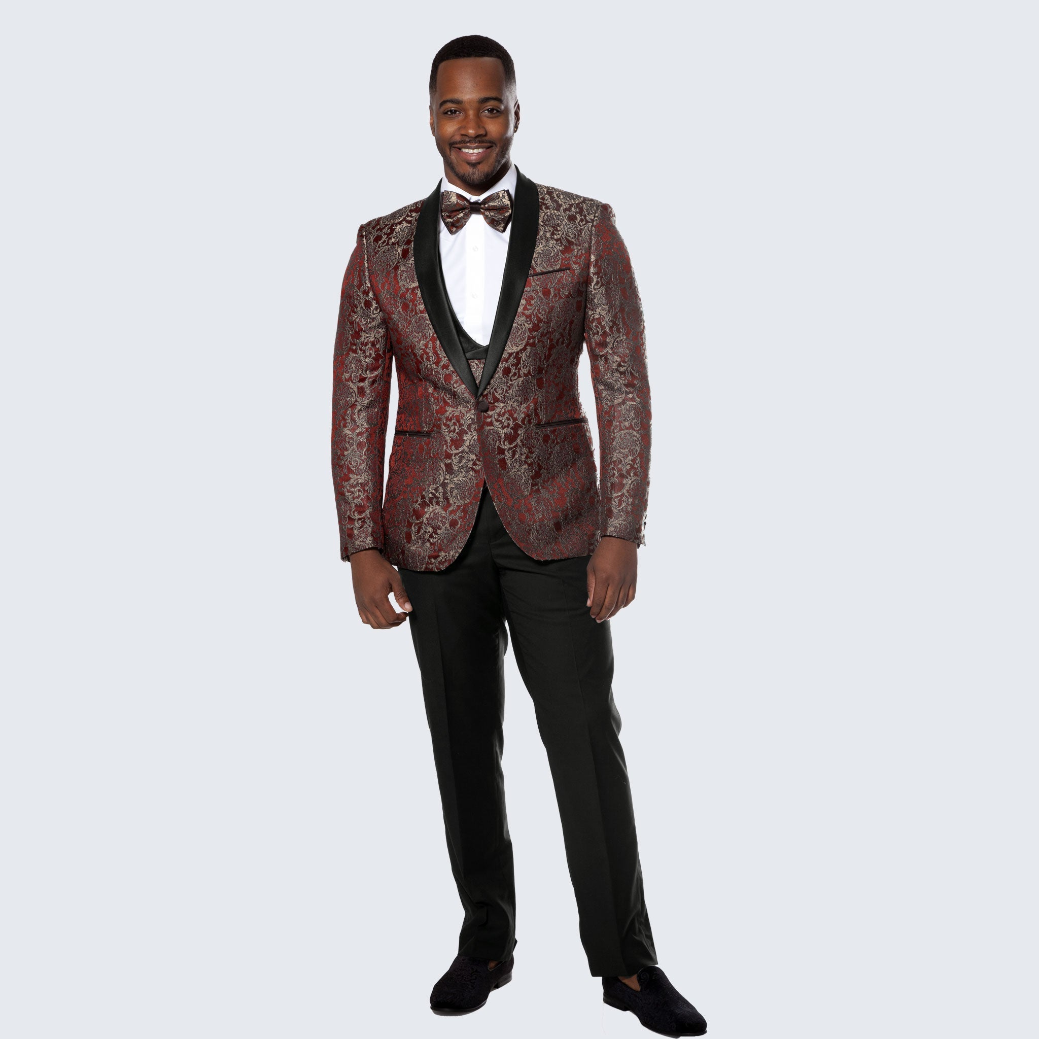 [DISCOUNTED] Rust Tuxedo with Gold Pattern Four Piece Set - Limited Sizes