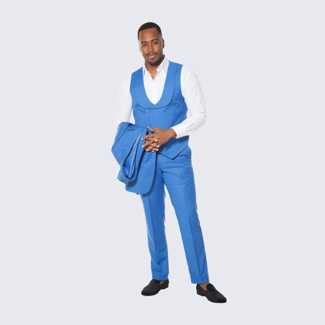 [DISCOUNTED] Men's Royal Blue Suit Three Piece Set - Limited Sizes