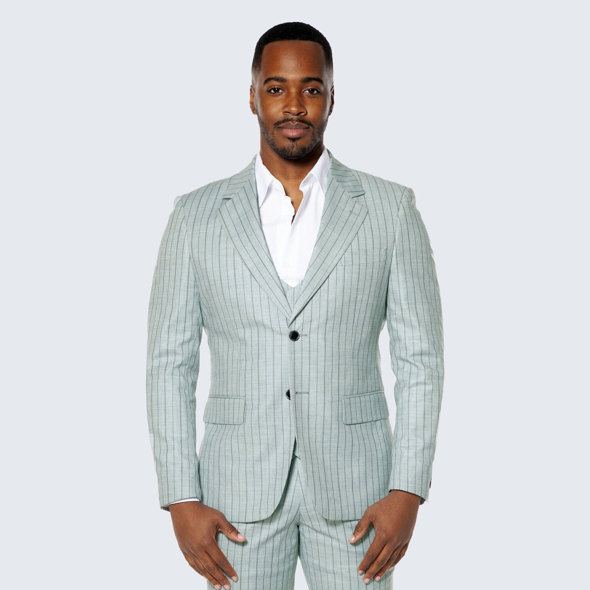 [DISCOUNTED] Mint Grey Suit with Pinstripes Three Piece Set - Limited Sizes