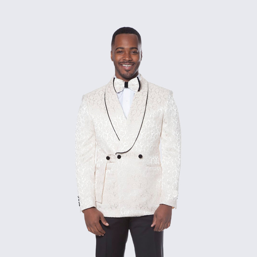 [DISCOUNTED] Champagne Tuxedo with Textured Paisley Design Three Piece Set - Limited Sizes