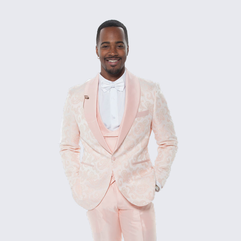 [DISCOUNTED] Pink Tuxedo with Paisley Design Four Piece Set - Limited Sizes