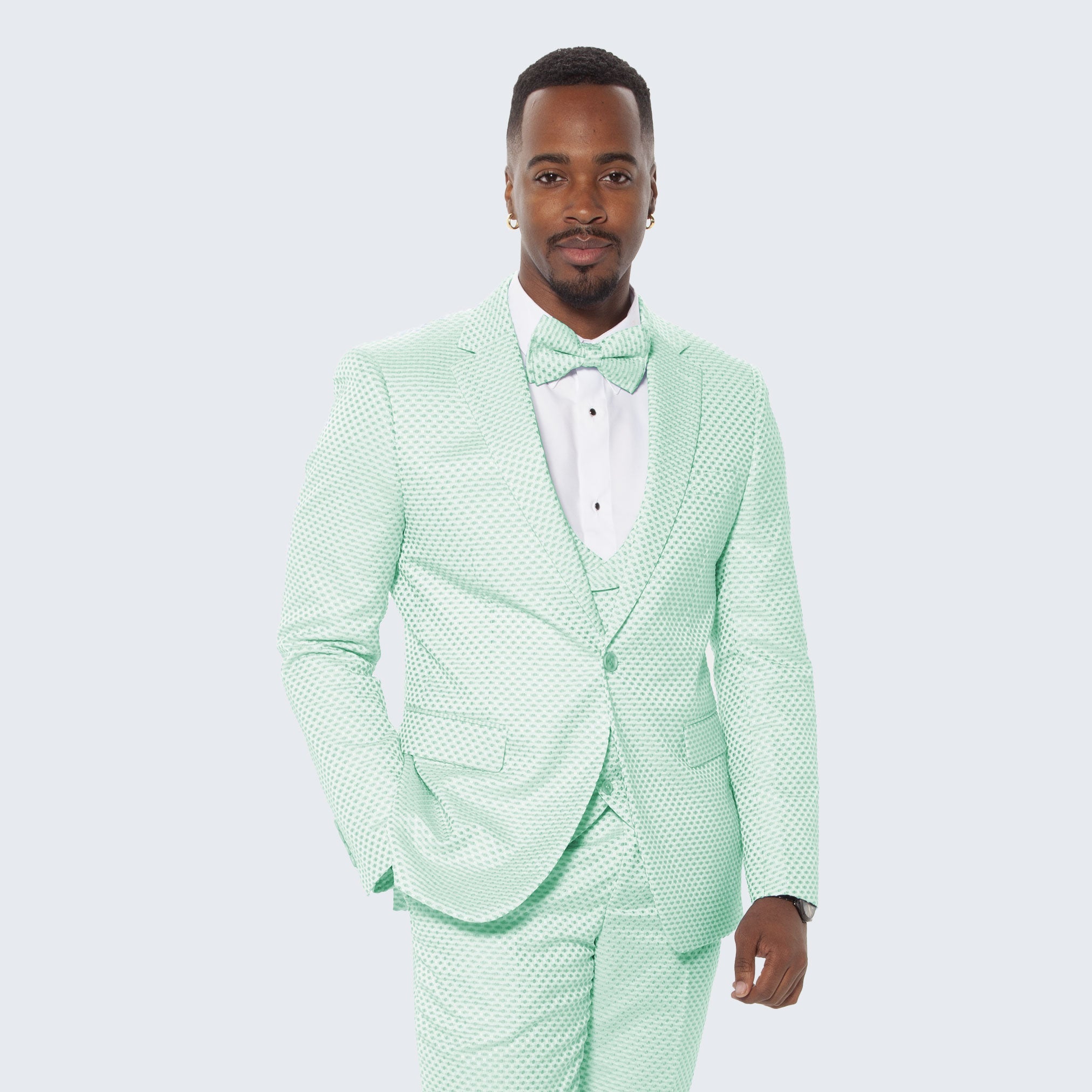 Mint Tuxedo with Polka Dot Textured Design Four Piece Set - Wedding - Prom