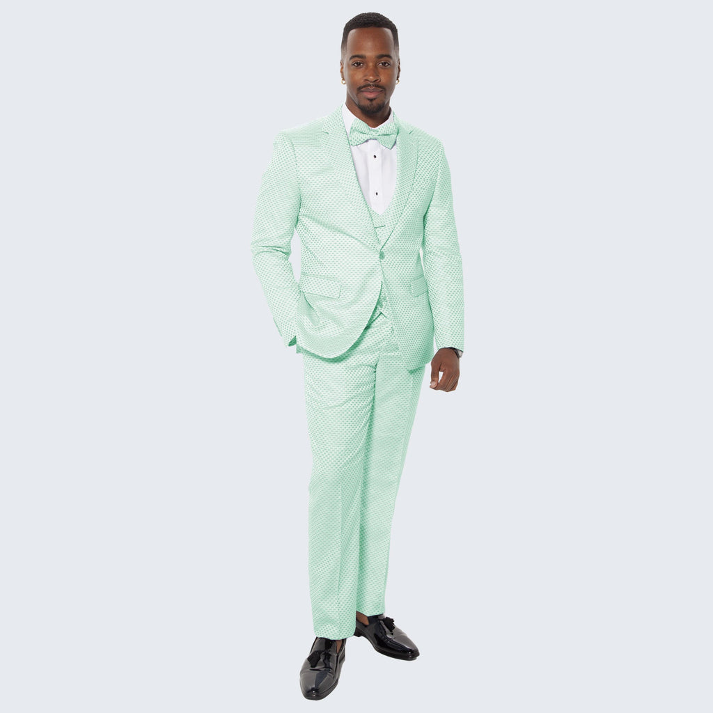 Mint Tuxedo with Polka Dot Textured Design Four Piece Set - Wedding - Prom