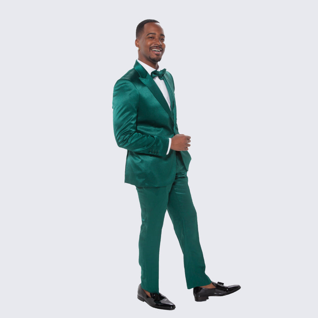 [DISCOUNTED] Emerald Green Satin Tuxedo Four Piece Set - Limited Sizes