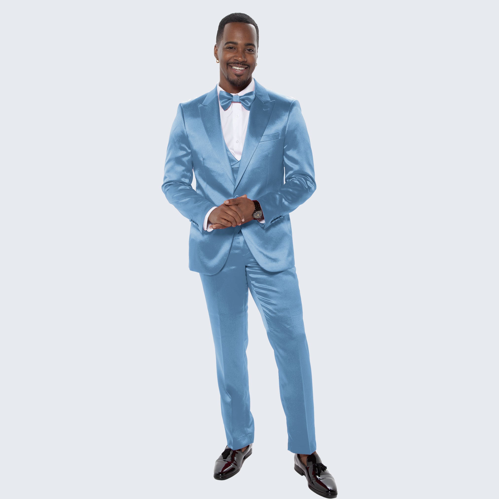 Light Blue Satin Tuxedo Four Piece Set - Wedding - Prom