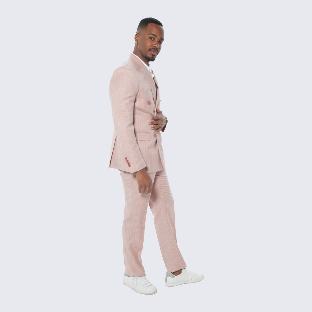 [DISCOUNTED] Rose Pinstripe Suit Double Breasted Wide Peak Lapel - Limited Sizes