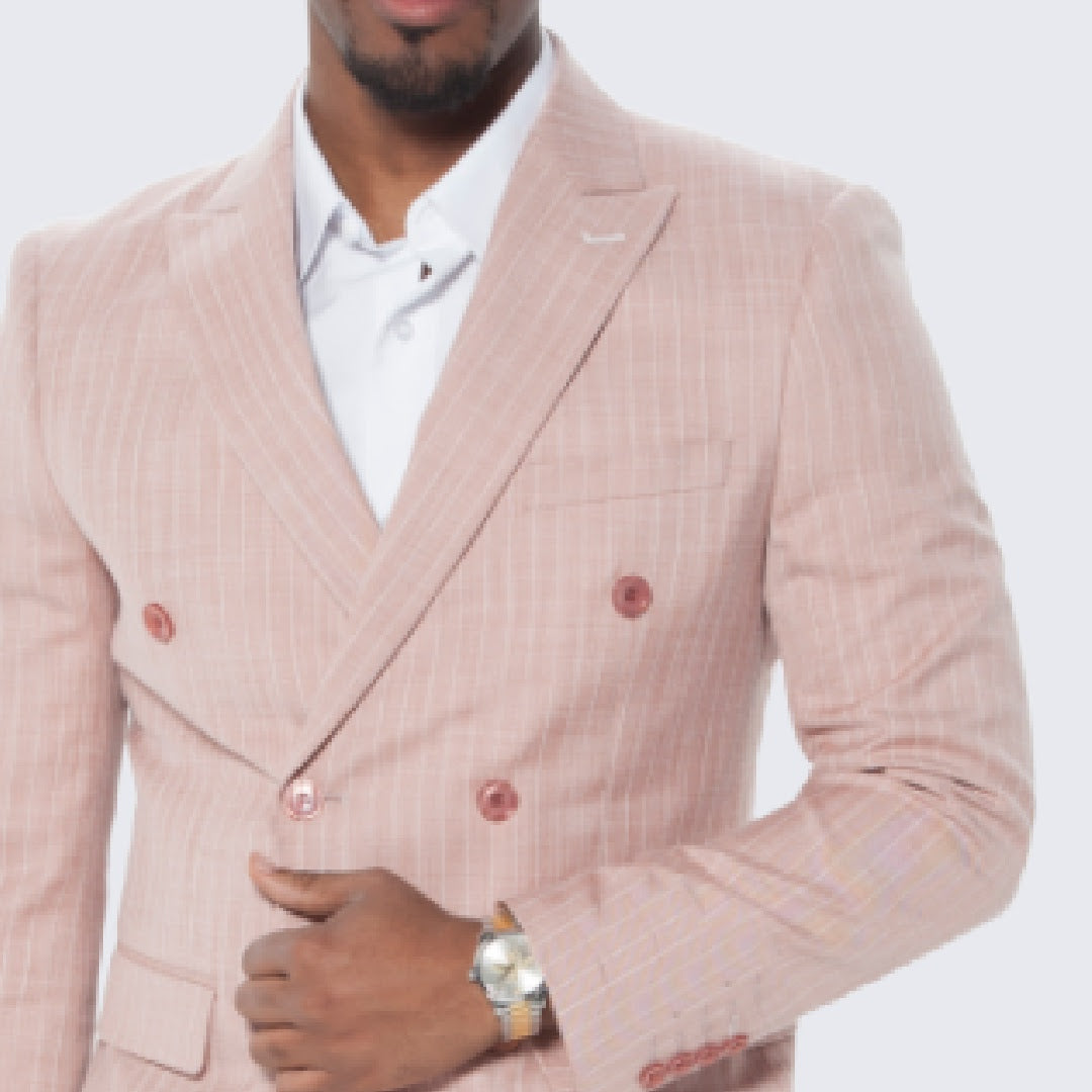 [DISCOUNTED] Rose Pinstripe Suit Double Breasted Wide Peak Lapel - Limited Sizes