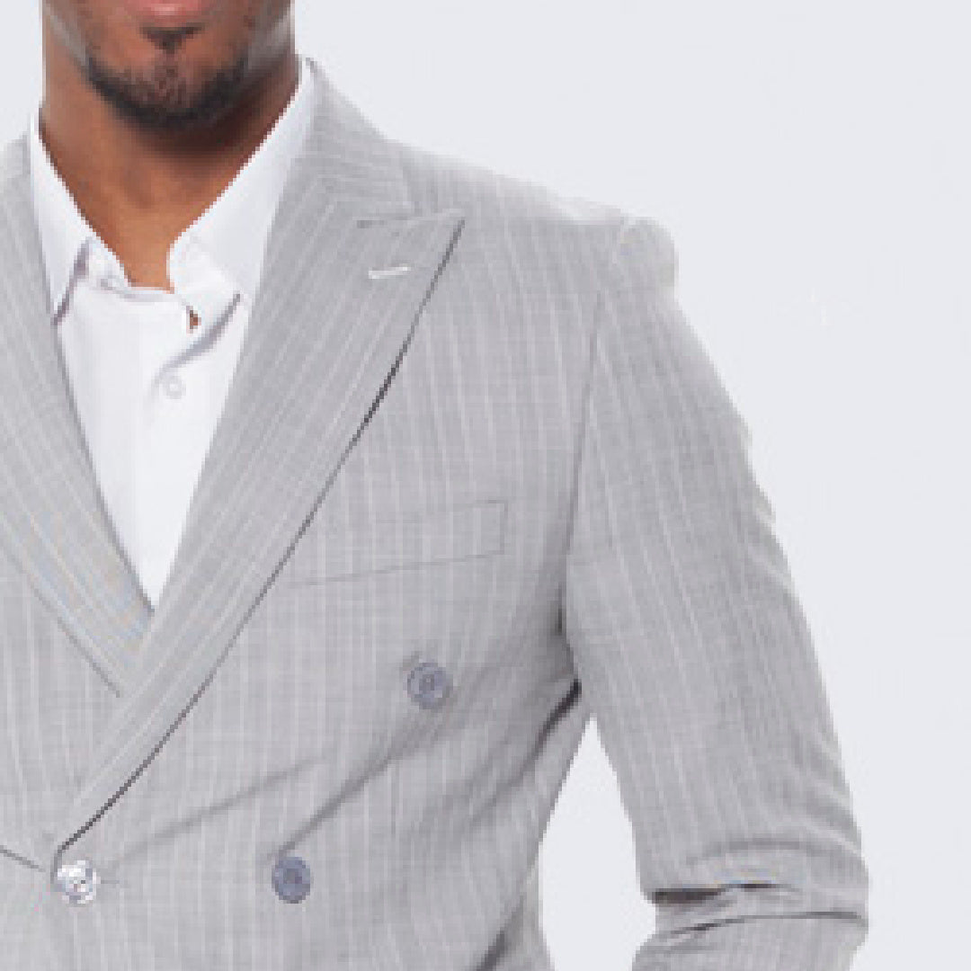 [DISCOUNTED] Gray Pinstripe Suit Double Breasted Wide Peak Lapel - Limited Sizes