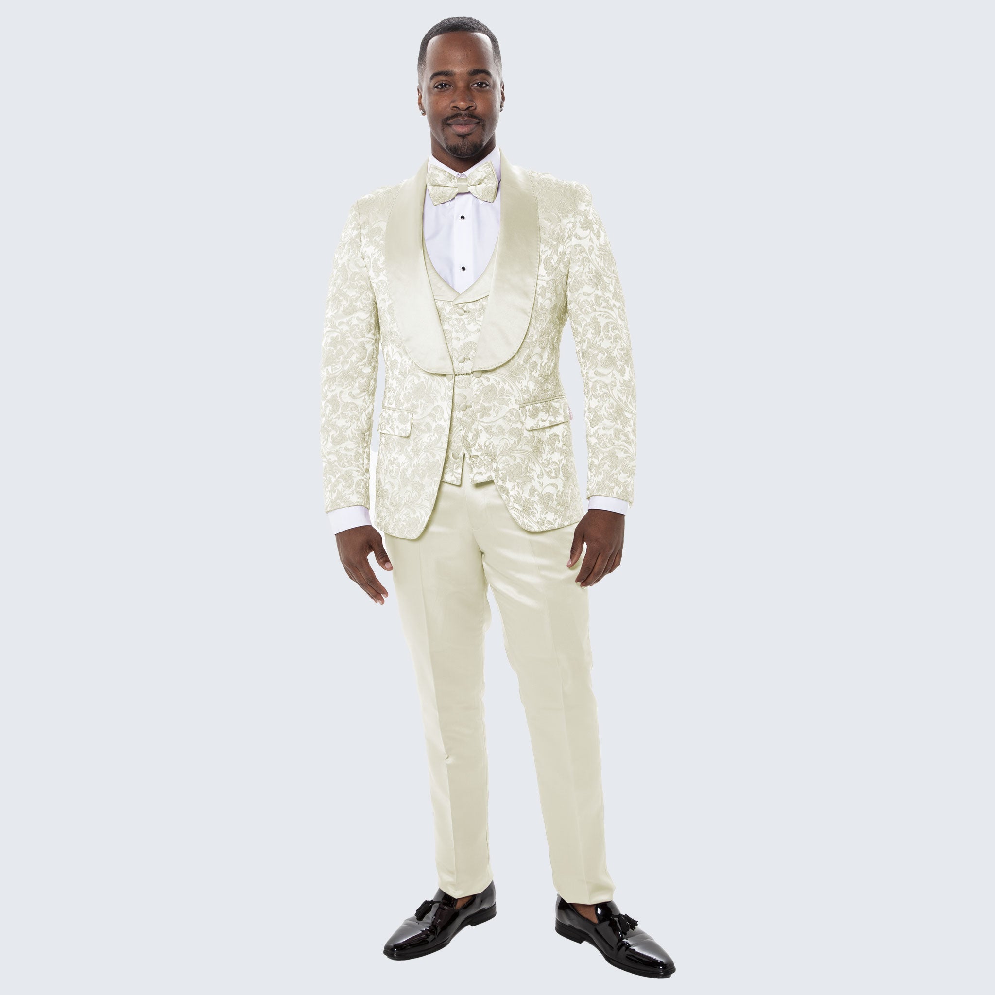 Men's Ivory Tuxedo with Floral Design Four Piece Set- Wedding - Prom