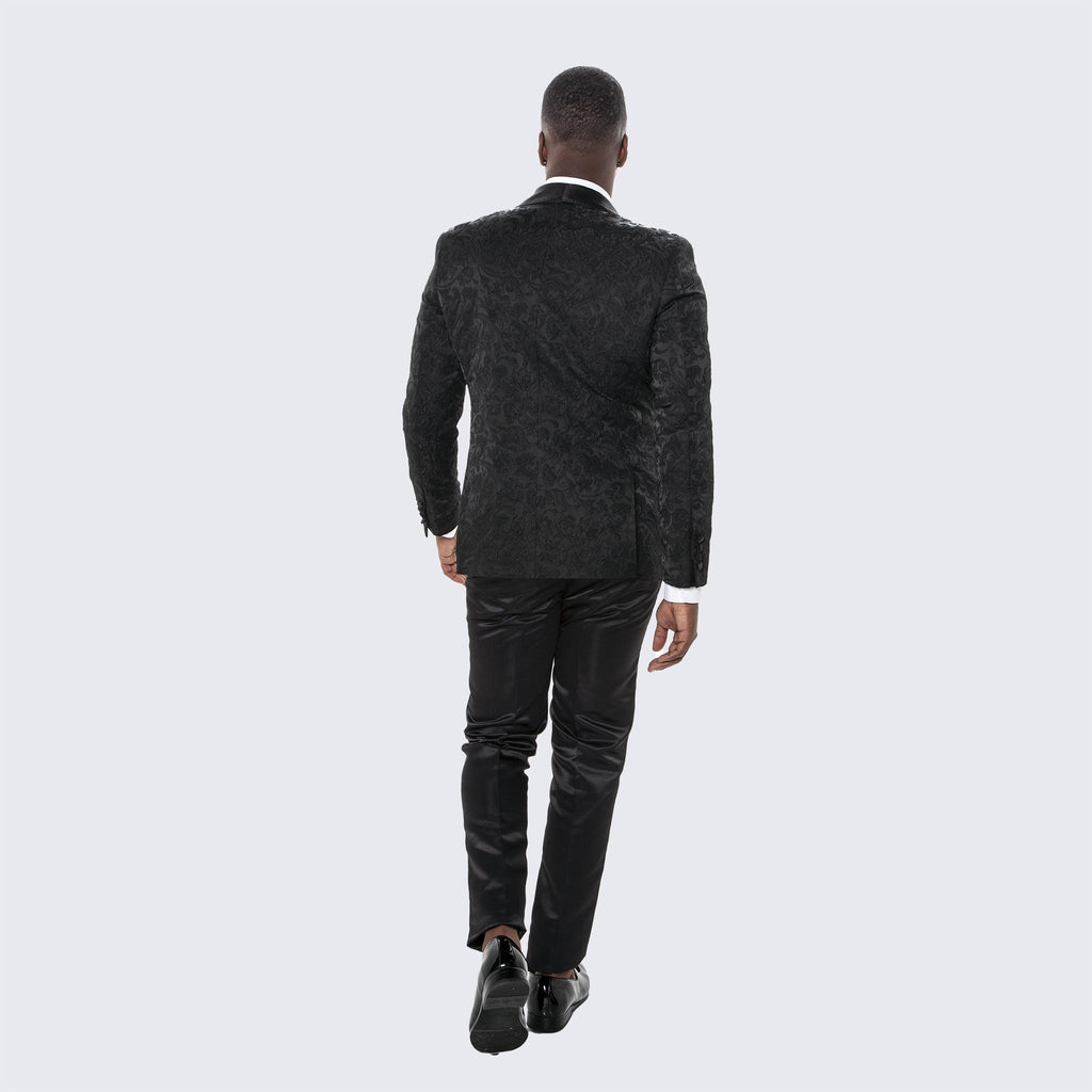 [DISCOUNTED] Men's Black Tuxedo with Floral Design Four Piece Set- Limited Sizes