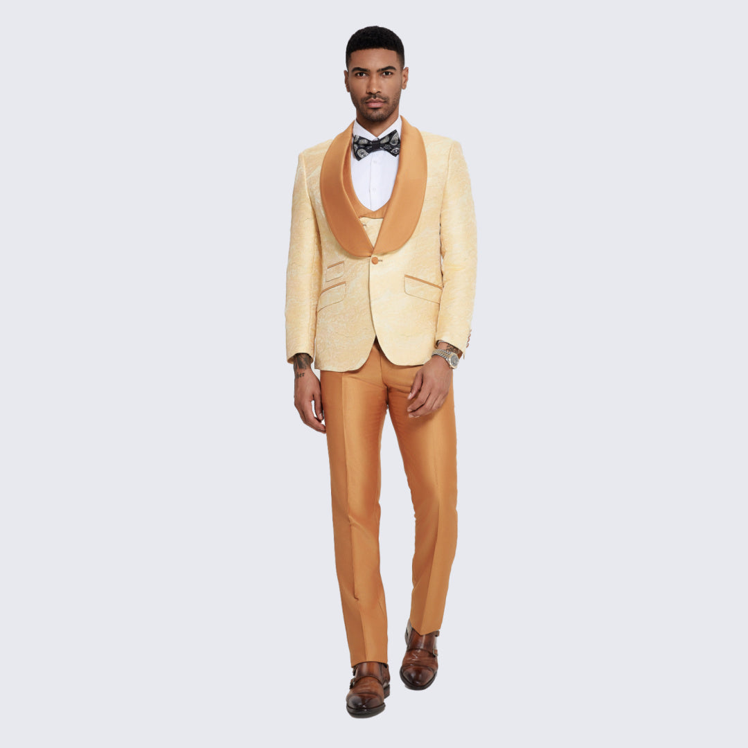 Men's Gold Tuxedo with Two-Tone Design- Wedding - Prom
