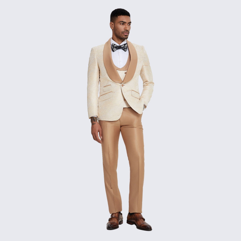 Men's Ivory Tuxedo with Two-Tone Design- Wedding - Prom
