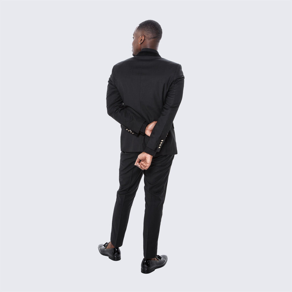 Black Double Breasted Tuxedo with Velvet Peak Lapel - Wedding - Prom