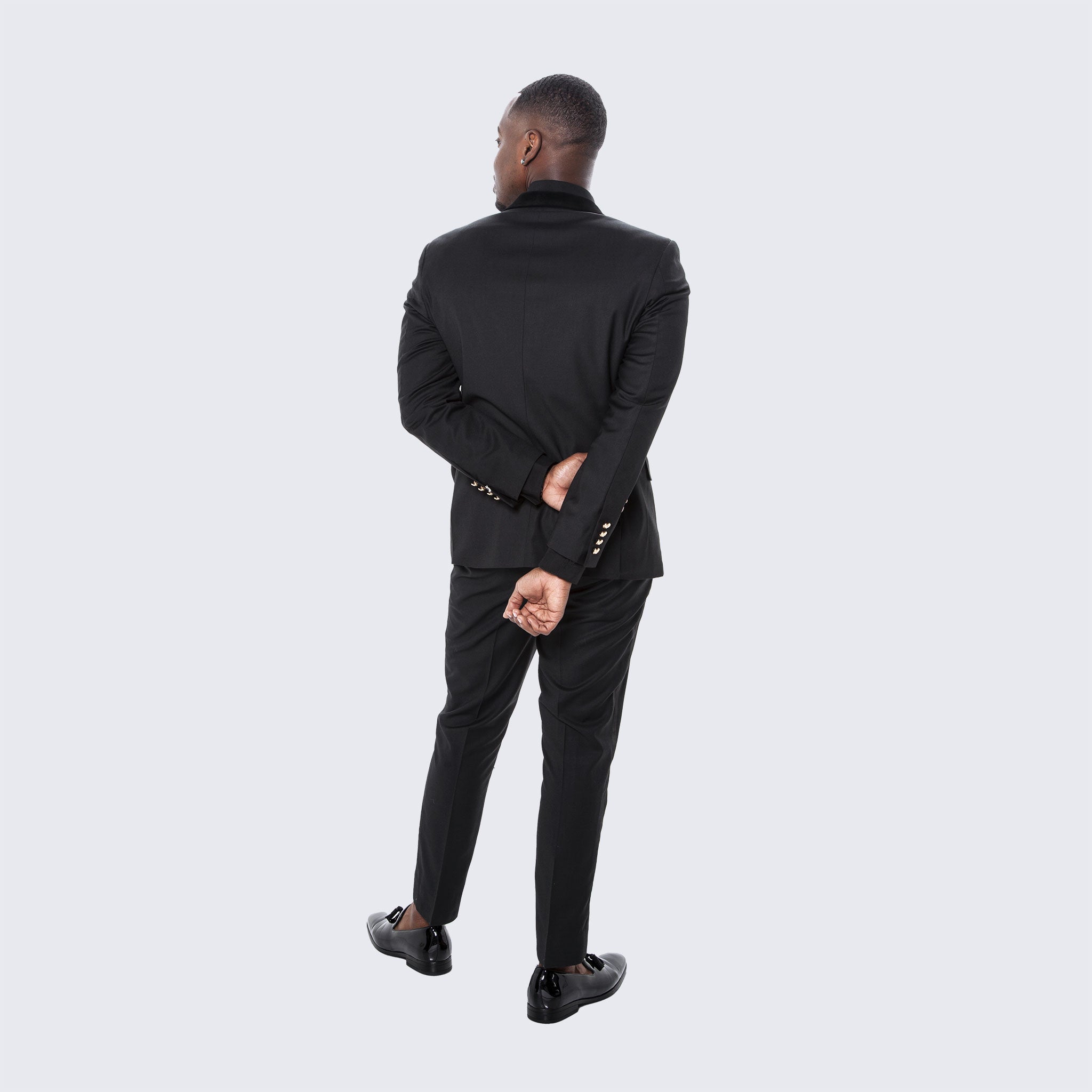 Black Double Breasted Tuxedo with Velvet Peak Lapel - Wedding - Prom