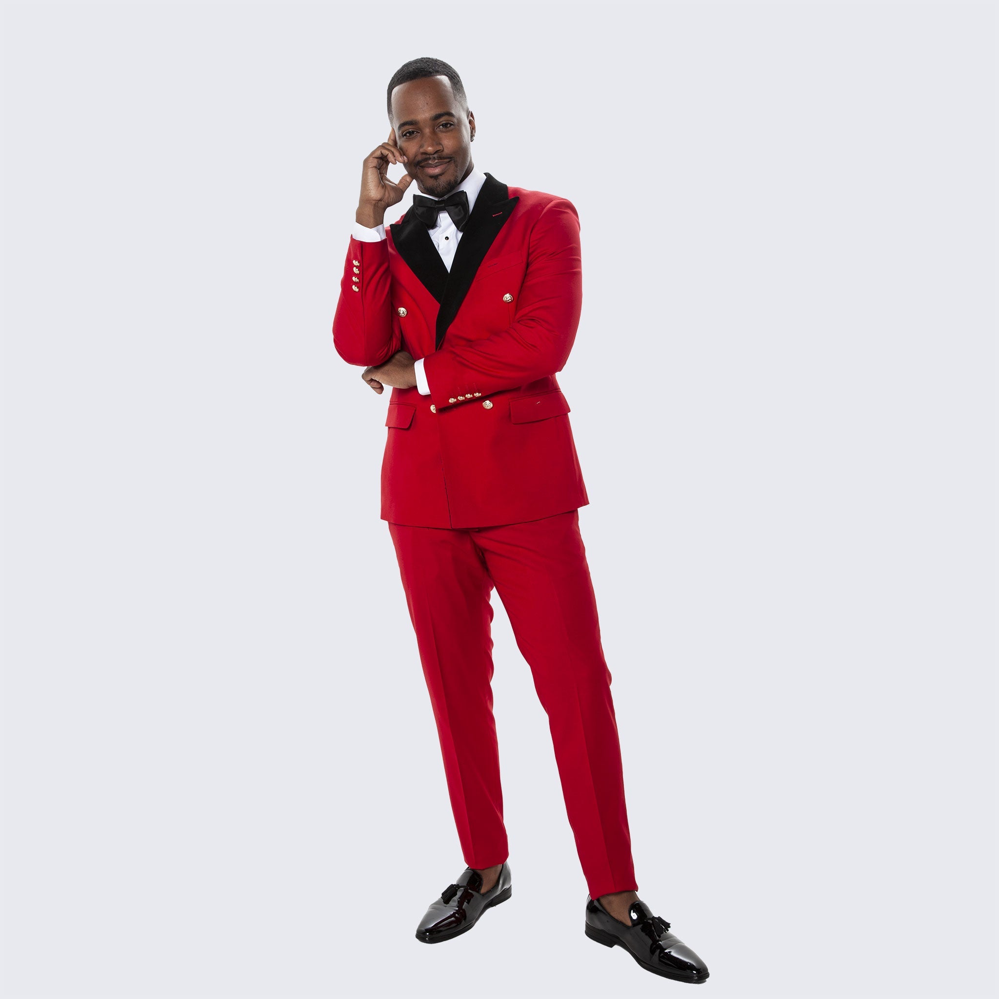 [DISCOUNTED] Red Double Breasted Tuxedo with Velvet Peak Lapel - Limited Sizes