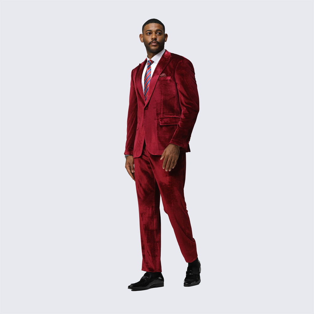 Burgundy Velvet Tuxedo Two Piece Set  - Wedding - Prom